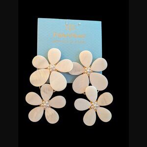 Parker Rose Gold Tone Mother Of Pearl Double Flower 2.5 Stud Earrings